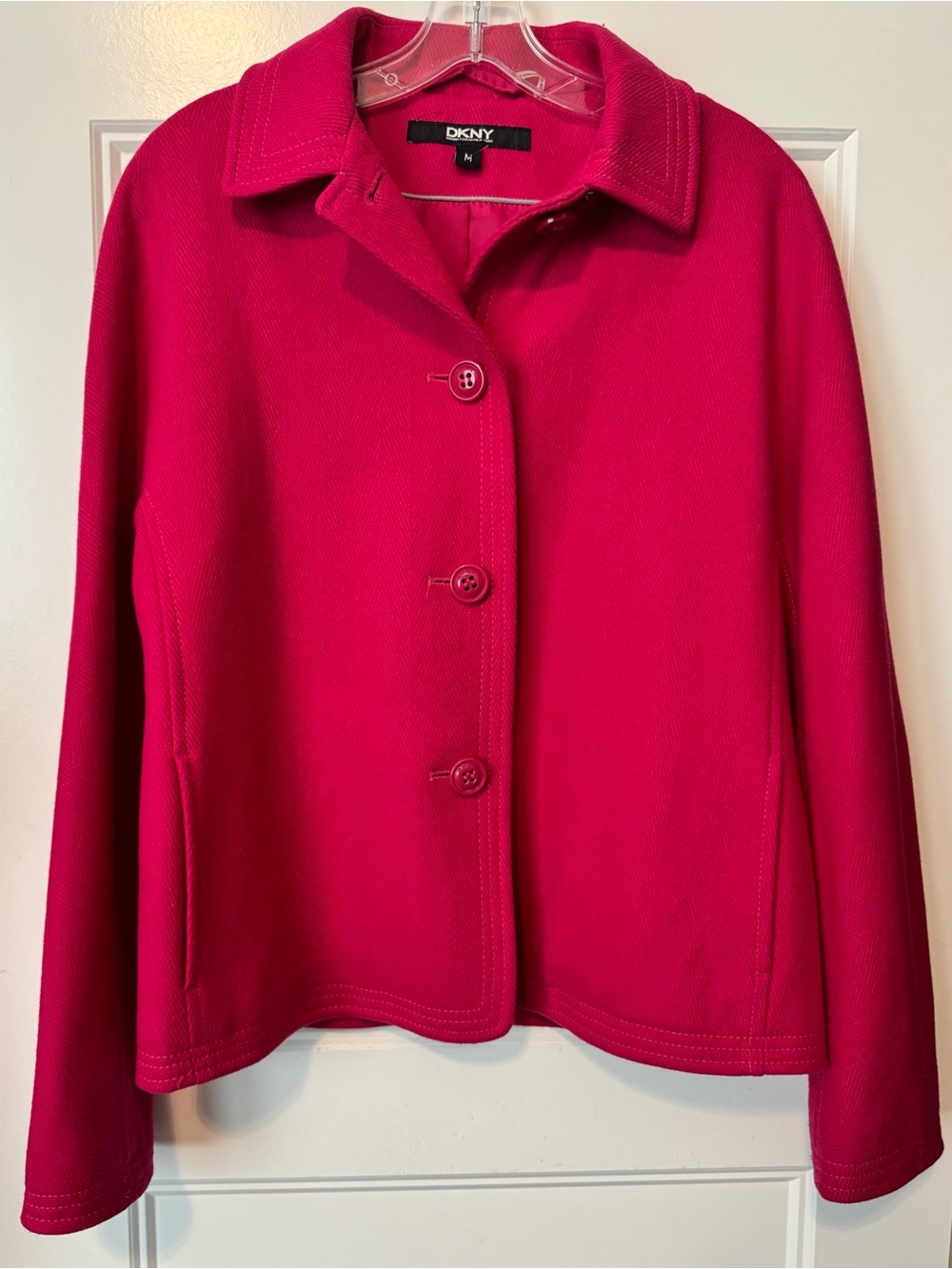 DKNY Fuchsia Pink Wool Blend Jacket M Cropped Peacoat Coat